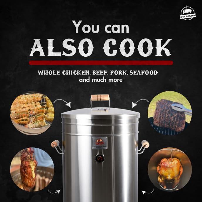 (50 POUND) Premium 304 Stainless Steel Barrel Smoker Grill 2-in-1 – Compact Charcoal Vertical BBQ with Thermometer & Ventilation System – Complete Accessories Kit – Portable for Outdoor & Camping.