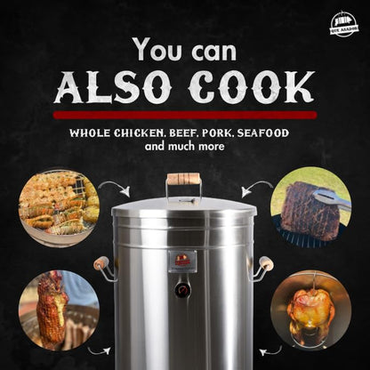 (50 POUND) Premium 304 Stainless Steel Barrel Smoker Grill 2-in-1 – Compact Charcoal Vertical BBQ with Thermometer & Ventilation System – Complete Accessories Kit – Portable for Outdoor & Camping.