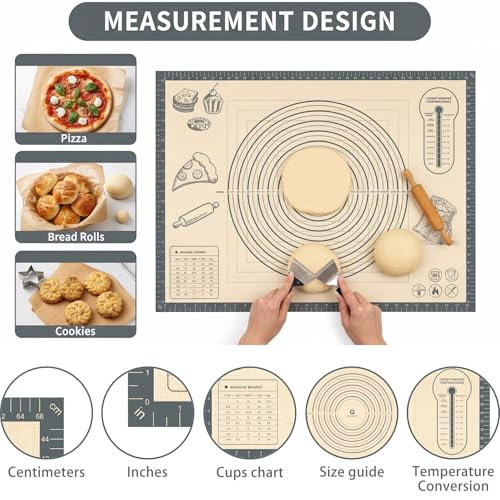 Silicone Baking Pastry Dough Mat - 28x20Inch Extra Large Cookie Bread Rolling Mats Sheet, Nonstick Kitchen Counter Kneading Board Thick Reusable Pie Cookies Pizza Fondant Making Matt Baking Supplies
