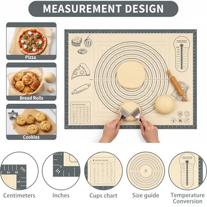 Silicone Baking Pastry Dough Mat - 28x20Inch Extra Large Cookie Bread Rolling Mats Sheet, Nonstick Kitchen Counter Kneading Board Thick Reusable Pie Cookies Pizza Fondant Making Matt Baking Supplies