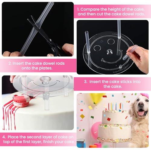 Cake Pin Sticks Set, 16 Pieces Plastic Cake Sticks Support Rods with 4 Cake Dividers for 6, 8, 10, 12 Inch Cakes, Plastic Cake Support Rods for Wedding Cake Building and Stacking (16)