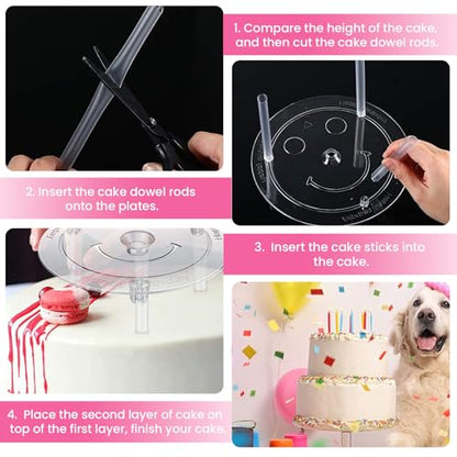 Cake Pin Sticks Set, 16 Pieces Plastic Cake Sticks Support Rods with 4 Cake Dividers for 6, 8, 10, 12 Inch Cakes, Plastic Cake Support Rods for Wedding Cake Building and Stacking (16)