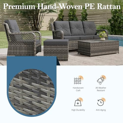 Mvpipi Patio Bistro Sets 3 Pieces with 360° Swivel Chairs Set of 2 - Outdoor Patio Furniture Set with PE Wicker Chairs and Side Table, Patio Conversation Sets for Porch, Garden, Balcony, Dark Gray