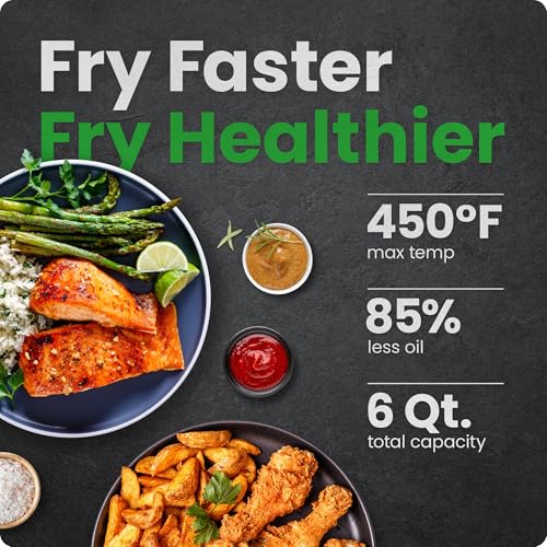 Chefman Air Fryer – 6 QT Compact Airfryer for Quick & Easy Meals, Features Hi-Fry Technology for Extra Crisp, Easy-View Window, Touch Controls with 4 Presets, Nonstick & Dishwasher Safe Basket - Black
