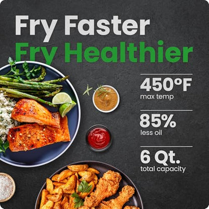Chefman Air Fryer – 6 QT Compact Airfryer for Quick & Easy Meals, Features Hi-Fry Technology for Extra Crisp, Easy-View Window, Touch Controls with 4 Presets, Nonstick & Dishwasher Safe Basket - Black