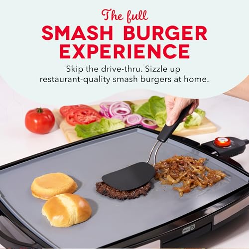 Dash Smash XL Electric Griddle,15x19 Inch Indoor Flat Top Grill with Drip Tray, Ceramic Nonstick Griddle for Smash Burgers, Pancakes & Breakfast, Quick Sear, Black