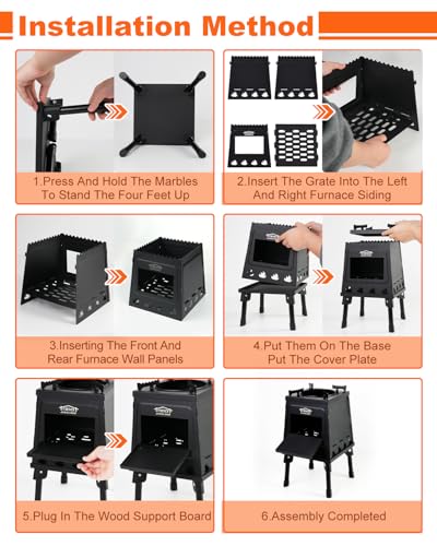 GVUHR Portable Wood Burning Stove - Lightweight Cast Iron Camp Stove for Backpacking，A Small Size 8.9in * 8.9in * 8.7in Backpacking Camping Stove Kit (Black, Small)