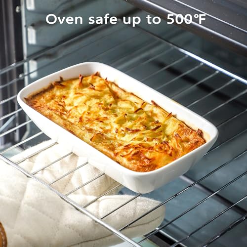XINLTC 13.5oz Ceramic Small Baking Dish 4 Pack, 7 × 4.3 x 1.5 Inch Rectangle Baking Dish for Oven, Small Rectangle Ramekin, Individual Portion Casserole Dishes in Microwave Air Fryer Toaster Oven