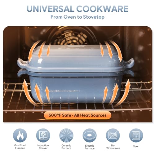 Ryede Dutch Oven for Sourdough Bread Baking, Enameled Cast Iron Dutch Oven Pot with Lid, 10×6 Bread Loaf Pans with Lid for Homemade Bread, Cake, Meatloaf, Oven & Induction Safe (Blue, 3.84 QT)