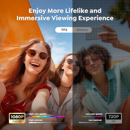 Mini-Projector with WiFi6 and Two-Way Bluetooth5.4, 1080P 4K Support, [Built-in Apps & 2026 Android 14] Portable Outdoor Movie Proyector for Bedroom, Auto Keystone & 270° Rotation for Phone/HDMI/USB