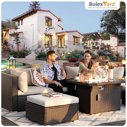 BULEXYARD 15 Piece Large Patio Furniture Set with Fire Pit, Brown & Beige