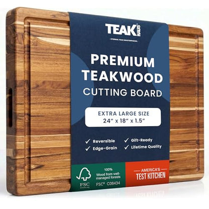 Teakhaus Carving Board with Juice Groove - Extra Large (XL) Teak Wood Cutting Board 24”L x 18”W x 1.5” Thick - Sustainably Harvested & FSC Certified - Knife Friendly with Beeswax Oil Finish