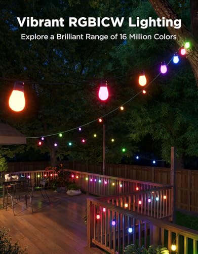 Govee S14 Bulb Outdoor String Lights 2, 96ft Smart RGBIC Warm White Patio Lights with 15 LED Bulbs, 111 Scene Modes for Outdoor Decor, Upgraded IP66 Compatible with Alexa, Google, Matter, APP Control