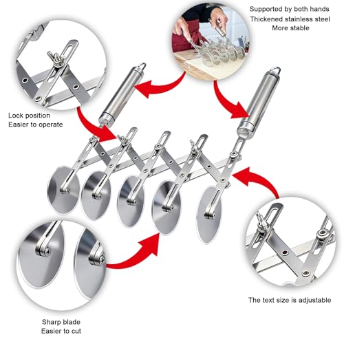 5-Wheel Pastry Cutter & Dough Divider - Adjustable Heavy Duty Stainless Steel Tool for Cinnamon Rolls, Brownies, Lattice, Pasta, Pizza | Achieve Perfect, Even Cuts Every Time