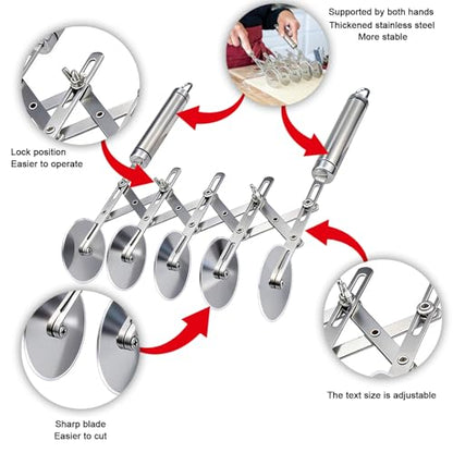 5-Wheel Pastry Cutter & Dough Divider - Adjustable Heavy Duty Stainless Steel Tool for Cinnamon Rolls, Brownies, Lattice, Pasta, Pizza | Achieve Perfect, Even Cuts Every Time