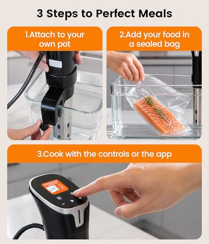 Sous Vide Cooker - 1100W Sous Vide Machine Immersion Circulator, 29 Preset Free Recipes & WiFi App Control, Fast Heating with Built-in Timer