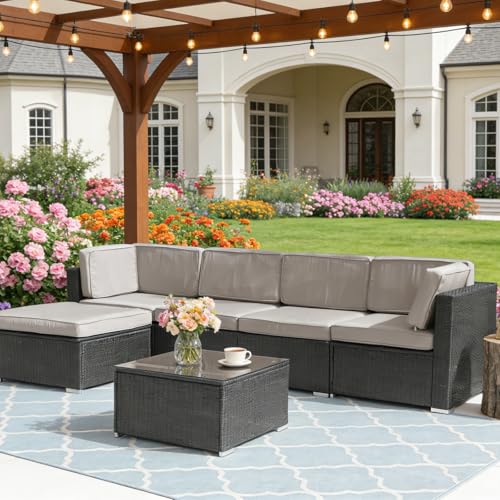Jadoxy 11 Piece Patio Cushion Covers Replacement Water&Fade Resistant Outdoor Sofa Slipcovers for Sectional Wicker Rattan Furniture，Deck&Porch Cushion Protector (Light Gray, 24.8x24.8x3.54 Inches)