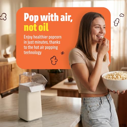 Wumple Hot Air Popcorn Machine - 14-Cup Electric Popcorn Popper, Oil-Free, 1200W - Includes Measuring Cup - Home Popcorn Maker for Movie Nights - Cream