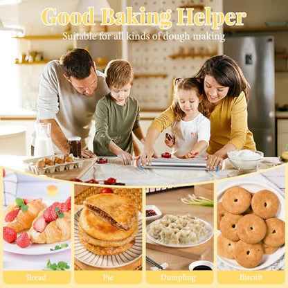 Adjustable Rolling Pin with 4 Thickness Rings for Baking, 17” Stainless Steel Dough Roller with Clear Measurement Markings for Pizza, Fondant, Pie, Cookies, Baking Supplies, Pastry, Pasta