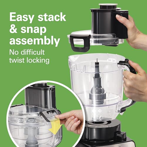 Hamilton Beach Stack & Snap Food Processor and Vegetable Chopper, Stainless Steel Blades, 14 Cup + 4-Cup Mini Bowls, 3-Speed 500 Watt Motor, Black (70585)
