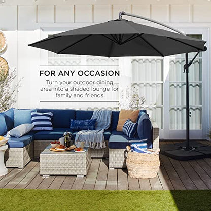 Best Choice Products 10ft Offset Hanging Market Patio Umbrella w/Easy Tilt Adjustment, Polyester Shade, 8 Ribs for Backyard, Poolside, Lawn and Garden - Gray