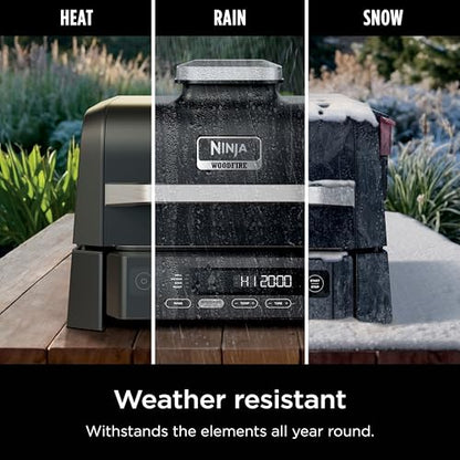 Ninja Woodfire Outdoor Grill & Smoker, 4-in-1 Functionality, Grill, Smoke, Bake, Roast, Authentic Woodfire Flavors, Electric Heat, OG301