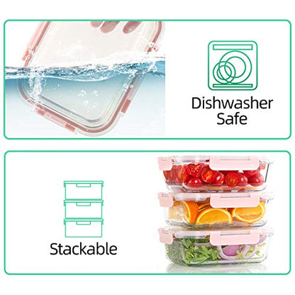 C CREST [10 Pack] Glass Meal Prep Containers, Food Storage Containers with Lids Airtight, Glass Lunch Boxes, Microwave, Oven, Freezer and Dishwasher Safe