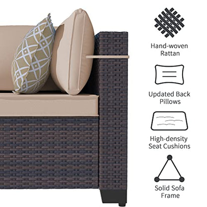 ASJMR Outdoor Patio Furniture Set with Gas Fire Pit Table, 13 Pieces Outdoor Furniture Set Patio Sectional Sofa w/43in 55000 BTU Propane Fire Pit, PE Wicker Rattan Patio Conversation Sets - Brown