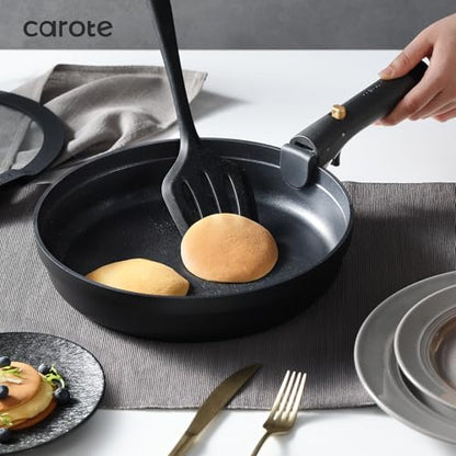 CAROTE 20pcs Pots and Pans Set Non Stick, Nonstick Cookware Set, Dishwasher/Oven/Fridge Safe Pots and Pans, Removable Handle RV Oven Safe Cookware, Induction Kitchen Set, Black