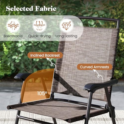 Goplus Patio Bistro Set, 3-Piece Patio Dining Furniture Set with Round Tempered Glass Table, 2 Foldable Chairs, Small Outdoor Folding Chairs & Table Set for Porch Garden Pool Yard