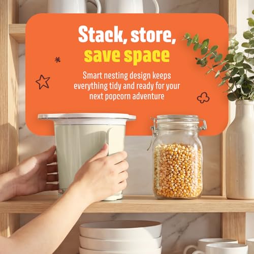 Wumple Air Popper Popcorn Machine - 10-Cup Air Pop Popcorn Maker with Measuring Cup - Hot Air Popped Oil-Free Compact Popcorn Popper - Movie Nights & Parties - Cream