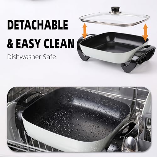 I-Keukenn 12" Ceramic Nonstick Electric Skillet with Tempered Vented Glass Lid, Scratch-Resistant Surface, Cool-Touch Handles, Removable Easy-to-Clean Design, 1200W, Vibrant Green