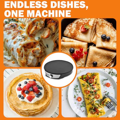 Vivicreate 12 Inch Electric Crepe Maker Nonstick Crepe Pan Griddle with Adjustable Temperature Control LED Indicator Lights Batter Spreader and Wooden Spatula for Pancakes Roti Tortillas Blintzes