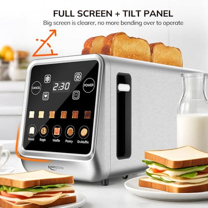 Keenstone Toaster 4 Slice, Digital Smart Toaster with TouchScreen, Memory Function, Single Slot Toasting, Timer, Reheat & Defrost for Bagels, Bread, Waffles, Muffin, Stainless Steel Kitchen Essentials