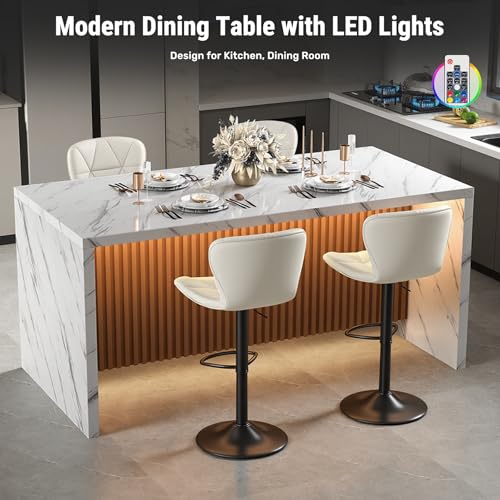 67" Kitchen Island Table with Faux Marble Top, Counter Height Dining Table for Kitchen, Modern Island Table with Fluted Base, Seats 4