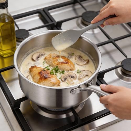 Ohtomber Tri-Ply Steamer for Cooking - Stainless Steel 3 Qt Saucepan with Lid, Medium Kitchen Induction Cooking Pot with Vegetable Food Steamer Basket, Non Stick Sauce Pan with Stay-Cool Handle