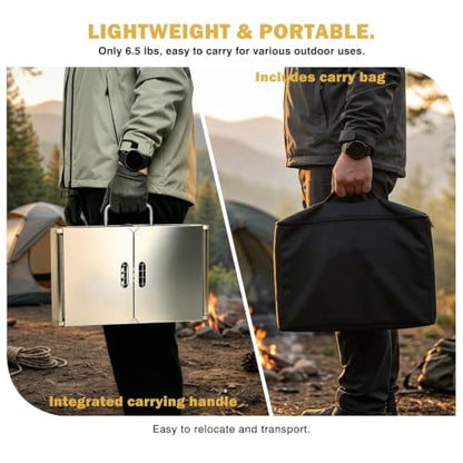 Zarkind Portable Tabletop Charcoal Grill, Foldable Stainless Steel Mini BBQ Grill with Carry Bag, Lightweight Small Camping Picnic Travel Tailgating Patio Grill