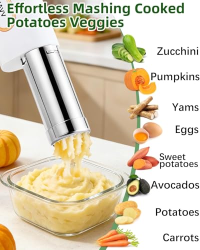 Electric Pasta Maker Machine, Potato Ricer 5-in-1 Automatic Noodle Maker Machine with Powerful Motor, Cordless Handheld Noodle Machine for Kitchen Home Restaurant (White)