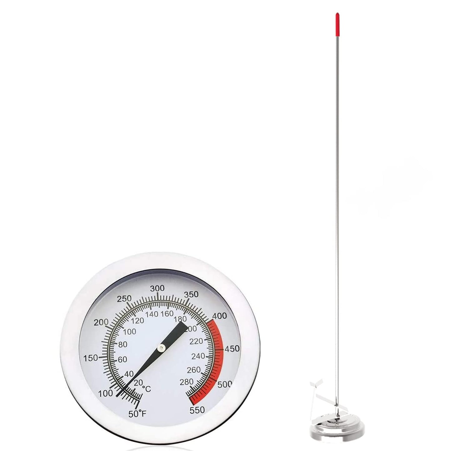 Lightbeam 16" Long Stem Deep Fry Thermometer with Clamp, Instant Read 2" Dial Meat BBQ Thermometer for Deep Fry, Grill, Turkey, Candy, Coffee etc
