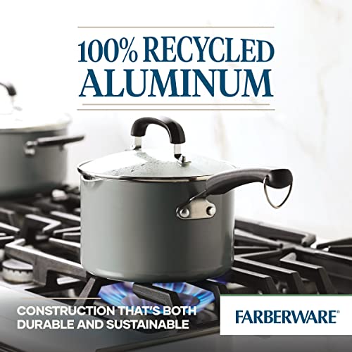 Farberware EcoAdvantage Ceramic Nonstick Straining Saucepan/Sauce Pan with Lid, 3 Quart, Gray