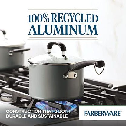 Farberware EcoAdvantage Ceramic Nonstick Straining Saucepan/Sauce Pan with Lid, 3 Quart, Gray