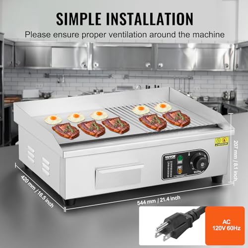 VEVOR Commercial Electric Griddle, Countertop 22" Half Flat Top Griddle