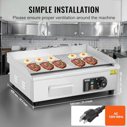 VEVOR Commercial Electric Griddle, Countertop 22" Half Flat Top Griddle
