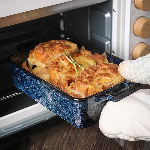 VICRAYS Ceramic Bakeware Set, Porcelain Rectangular Lasagna Pans Casserole Dish Set for Baking, Cooking, Kitchen, Cake Dinner, Banquet and Daily Use, 3 PCS, 15 x 8.5 Inches(Blue)
