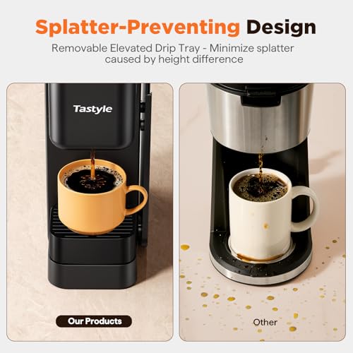 Tastyle Hot & Iced Coffee Maker with Magnetic K-Pod Organizer (Pods Not Included), Stores 10 Pods, 4-5 Cups Coffee Maker & Single-serve Brewer for K Cup & Grounds, 40oz Removable Water Tank, Black