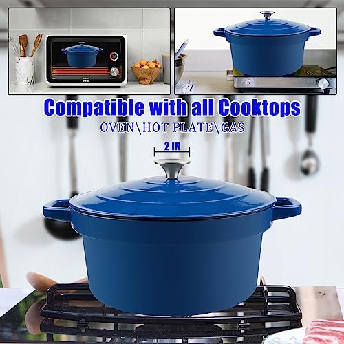 CUKOR 7QT Dutch Oven Pot With Lid, Enameled Cast Iron Dutch Ovens for Sourdough Bread Baking, Non-Stick Ceramic Dutch Oven Cooking Pot, Oven Safe, Blue (10 Pcs Bread Paper Liners)