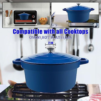 CUKOR 7QT Dutch Oven Pot With Lid, Enameled Cast Iron Dutch Ovens for Sourdough Bread Baking, Non-Stick Ceramic Dutch Oven Cooking Pot, Oven Safe, Blue (10 Pcs Bread Paper Liners)