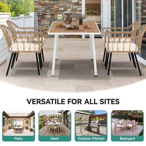 YITAHOME Outdoor Patio Dining Set 5pcs 59" Outdoor Table and Chairs Patio Dining Furniture Sets for 4/6 with Umbrella Hole Outdoor Dining Table Set for Garden Lawn Porch Indoor Brown