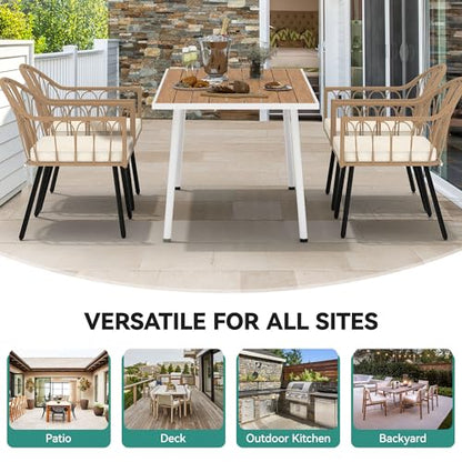 YITAHOME Outdoor Patio Dining Set 5pcs 59" Outdoor Table and Chairs Patio Dining Furniture Sets for 4/6 with Umbrella Hole Outdoor Dining Table Set for Garden Lawn Porch Indoor Brown