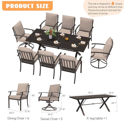 Trumbeak 9-Piece Patio Dining Set Outdoor Conversation Set,Metal Outdoor Furniture Set with Umbrella Hole Cut-Out 78.7" x 35.4" Table and 8 Metal Chairs for Backyard,Garden,Sand
